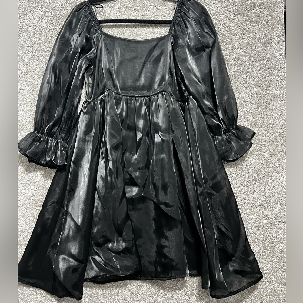 Entro Woman’s Layered Party Dress Black Baby Doll Puff Sheer Sleeve Size Large